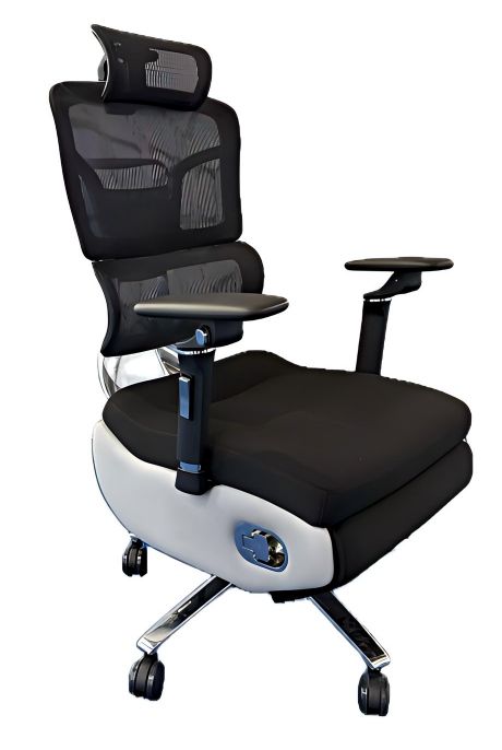 Ultimate Electric Ergonomic Office Chair with 6D Armrests & Footrest, 3D Headrest Mesh Desk Chair with Power Seat Adjustment - Silver/Chrome
